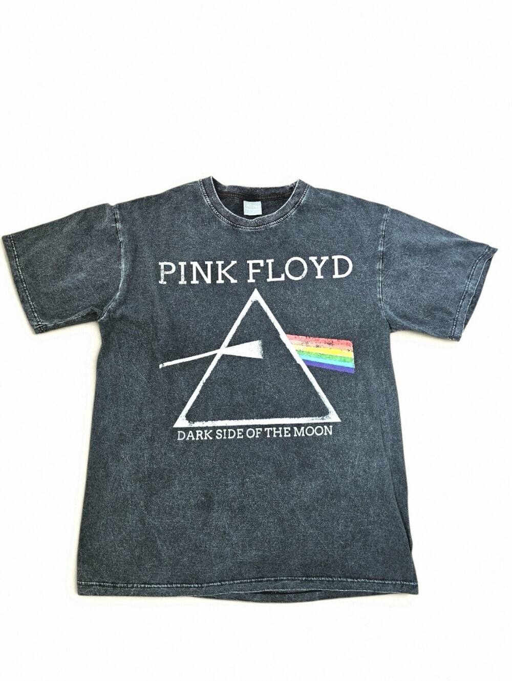 Pink Floyd Dark Side Of The Moon Graphic Band Tee Acid Wash Rock T-Shirt, Size M